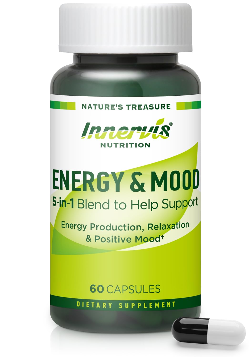Caffeine Free Natural Energy Boost with Ashwagandha, Maca & Magnesium - Support Stress Relief, Focus & Mood - 60 Capsules by Innervis Nutrition - TrustMedUSA