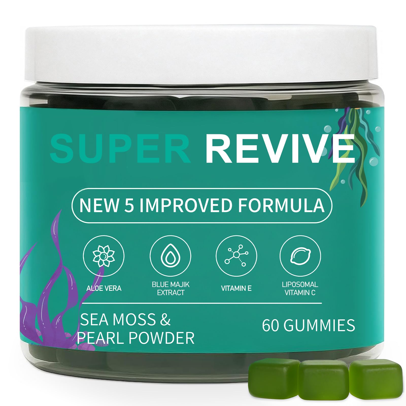 caicieter Super Revive Gummies for Hair Loss - Sea Moss Gummies with Vitamin C, E, Aloe Vera & Pearl Powder Glow, Promotes Thicker, Fuller & Stronger Hair - 60 Count - TrustMedUSA