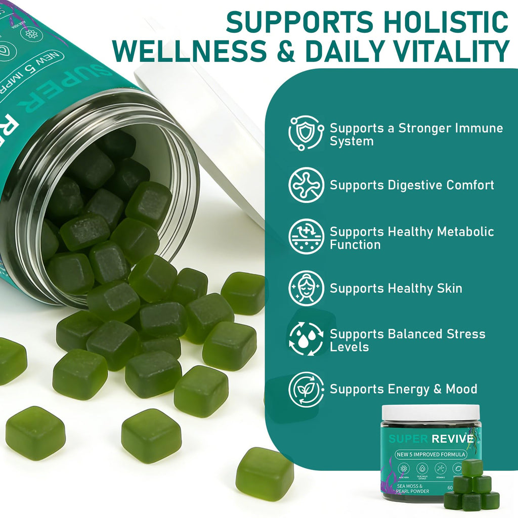caicieter Super Revive Gummies for Hair Loss - Sea Moss Gummies with Vitamin C, E, Aloe Vera & Pearl Powder Glow, Promotes Thicker, Fuller & Stronger Hair - 60 Count - TrustMedUSA