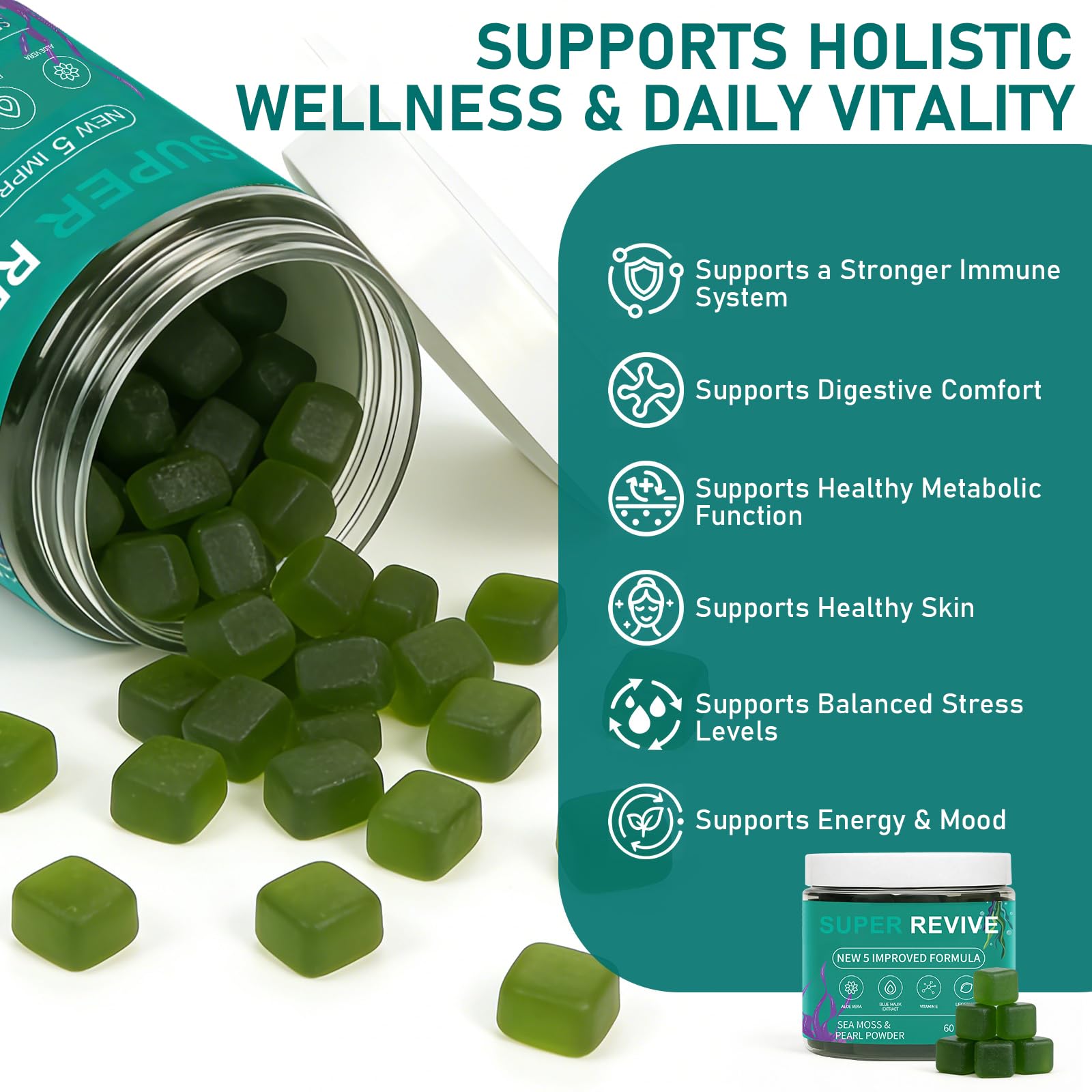 caicieter Super Revive Gummies for Hair Loss - Sea Moss Gummies with Vitamin C, E, Aloe Vera & Pearl Powder Glow, Promotes Thicker, Fuller & Stronger Hair - 60 Count - TrustMedUSA