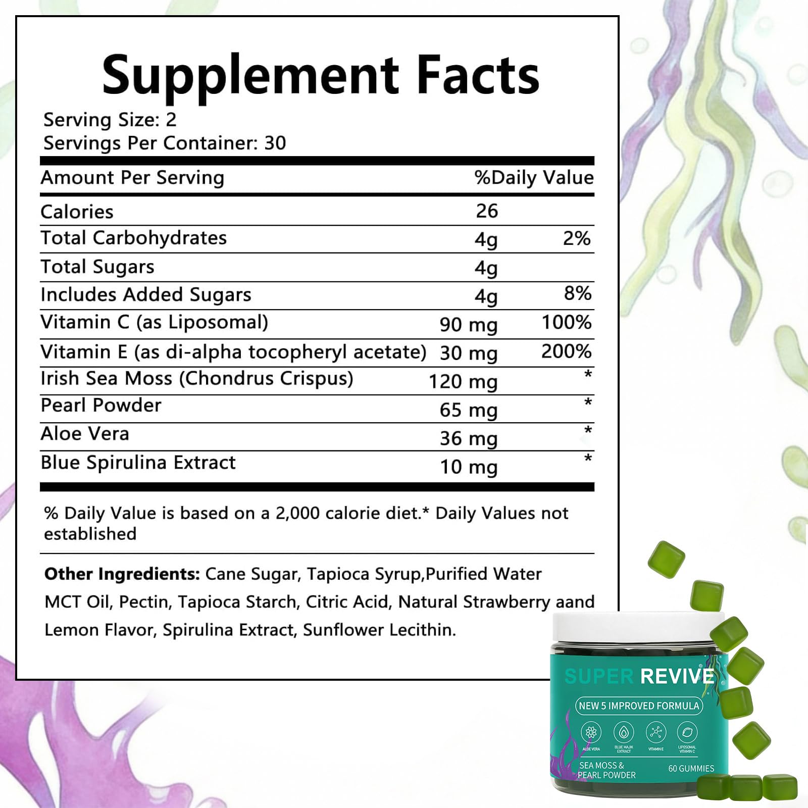 caicieter Super Revive Gummies for Hair Loss - Sea Moss Gummies with Vitamin C, E, Aloe Vera & Pearl Powder Glow, Promotes Thicker, Fuller & Stronger Hair - 60 Count - TrustMedUSA