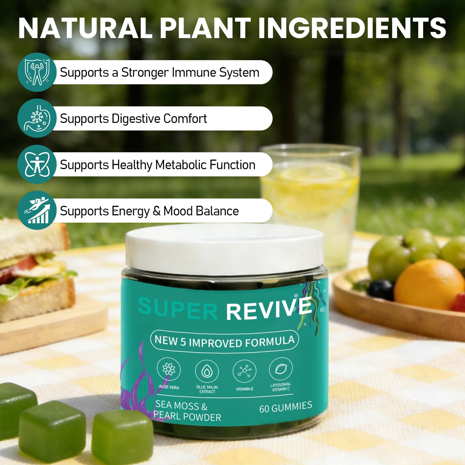caicieter Super Revive Gummies for Hair Loss - Sea Moss Gummies with Vitamin C, E, Aloe Vera & Pearl Powder Glow, Promotes Thicker, Fuller & Stronger Hair - 60 Count - TrustMedUSA