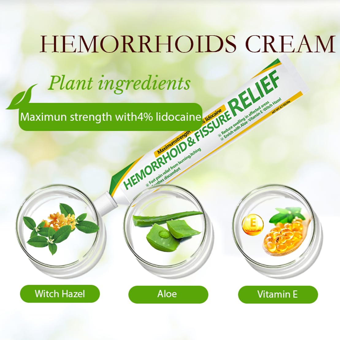 CainNeks Hemorrhoid & Fissure Relief Ointment 20g– 4% Lidocaine Maximum Strength Hemorrhoid Cream, Fast Itching Burning Swelling Relief, Herbs Fast Acting Ingredients. 0.7 oz. - TrustMedUSA