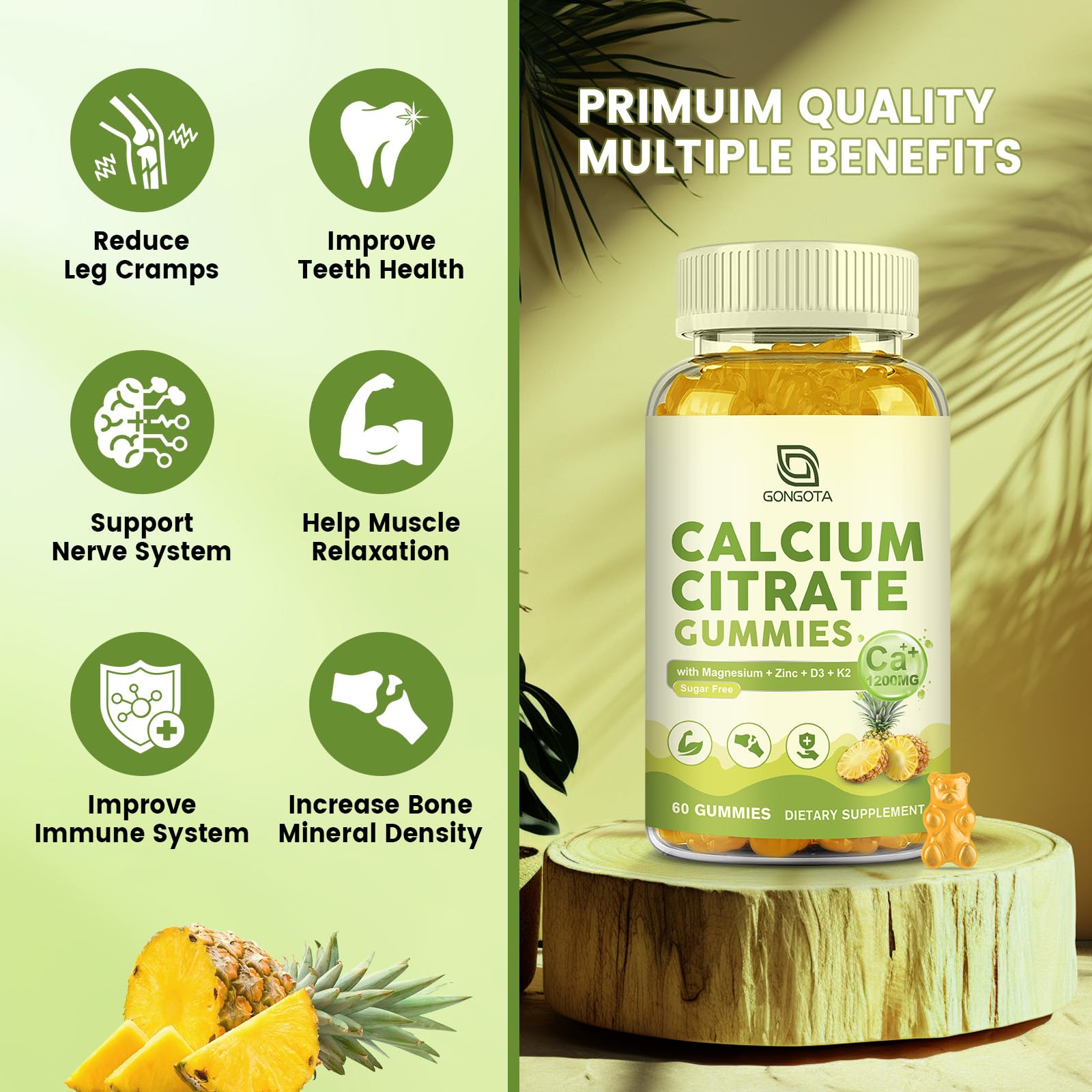 Calcium Citrate Gummies for Women, 1200mg Calcium Citrate Magnesium with Vitamin C D3 K2, Absorption Calcium Supplements for Bone, Muscle, Immune, Sugar Free (120Count) - TrustMedUSA