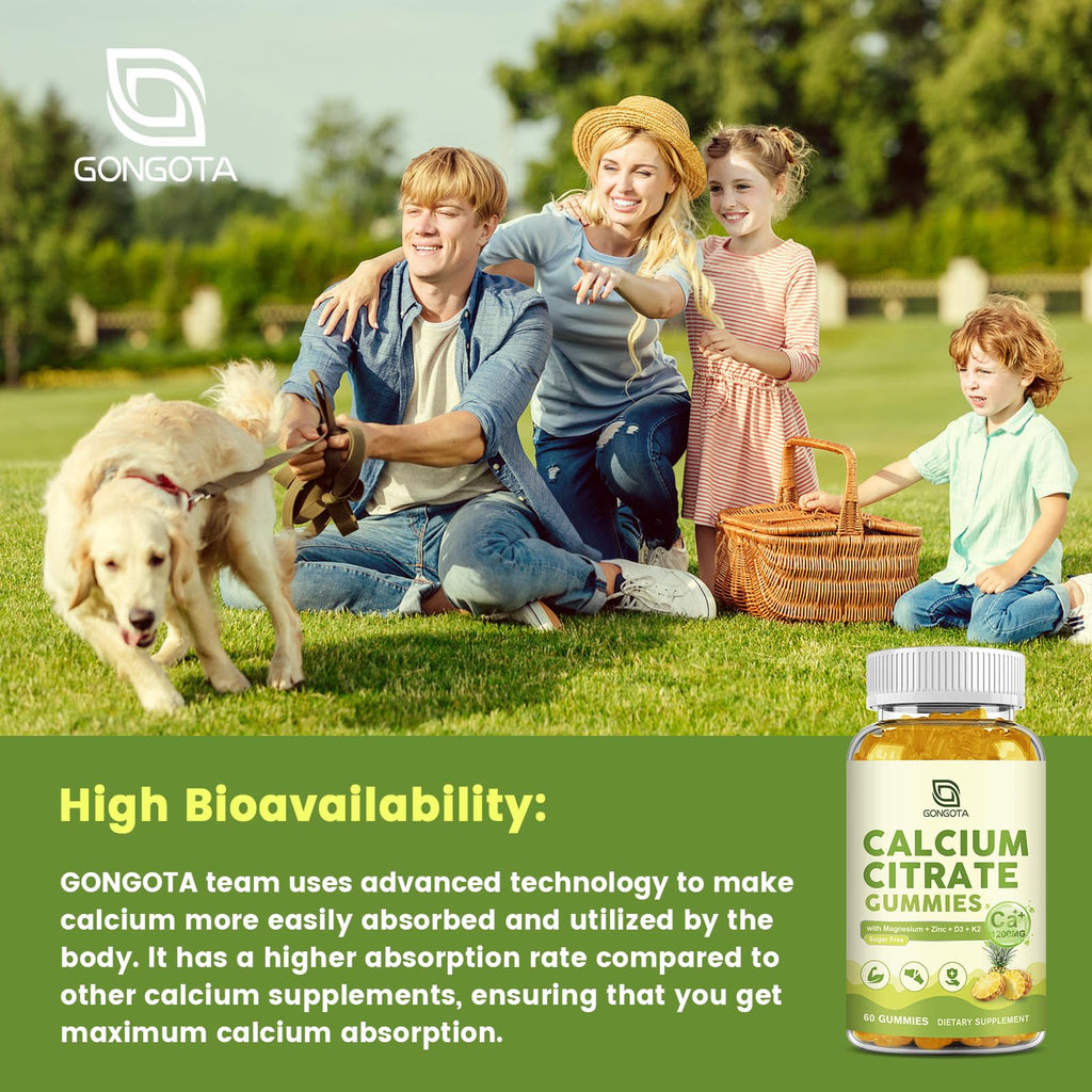 Calcium Citrate Gummies for Women, 1200mg Calcium Citrate Magnesium with Vitamin C D3 K2, Absorption Calcium Supplements for Bone, Muscle, Immune, Sugar Free (120Count) - TrustMedUSA