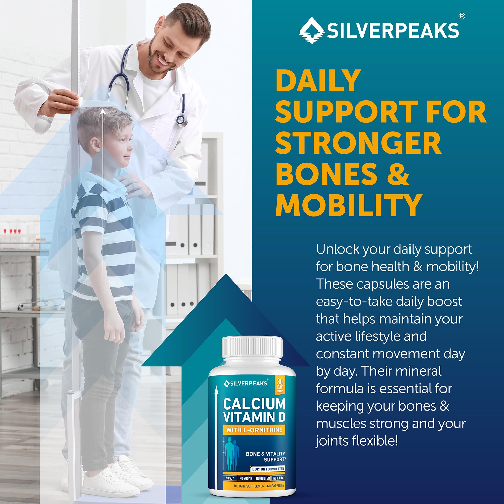 Calcium Supplement with Vitamin D3 and Zinc for Bone Health – Supports Bone Strength & Density – Gentle Non-Constipating Mineral & Amino Acids Blend for Women & Men - 60 Capsules (30 Day Supply) - TrustMedUSA