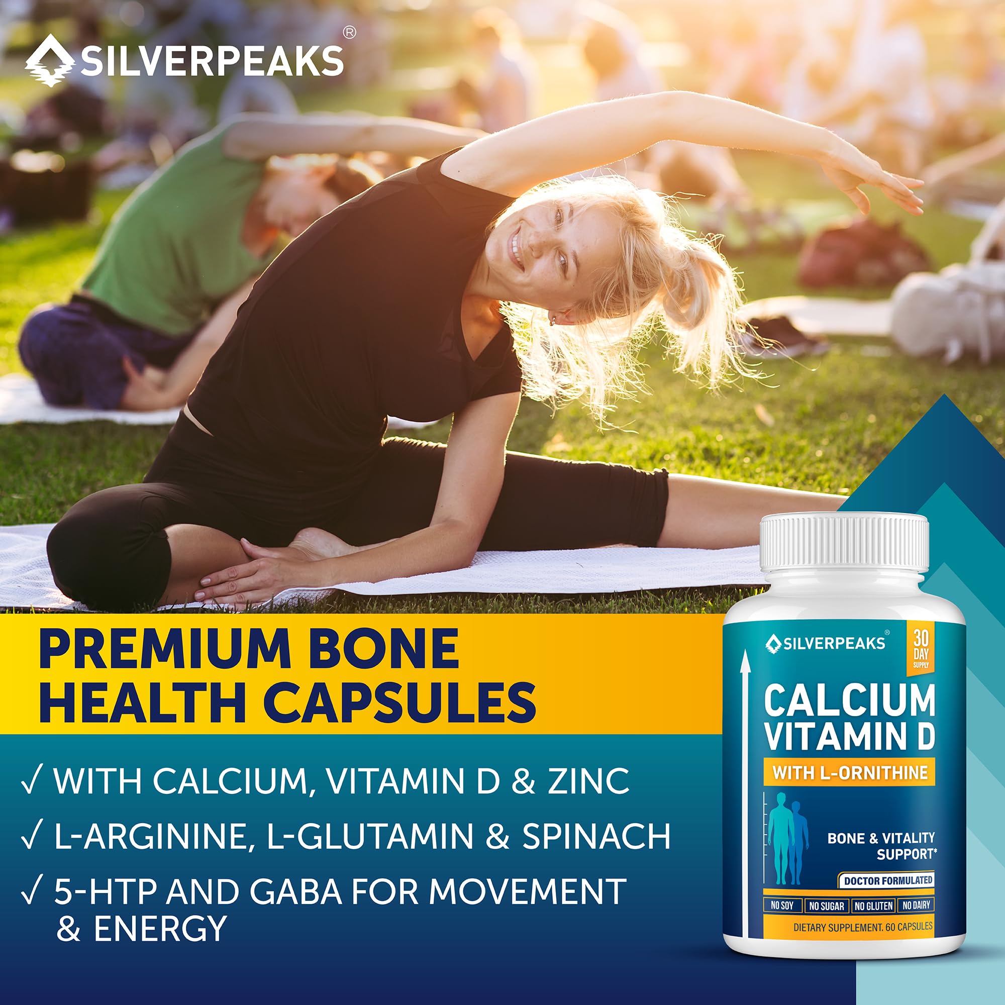 Calcium Supplement with Vitamin D3 and Zinc for Bone Health – Supports Bone Strength & Density – Gentle Non-Constipating Mineral & Amino Acids Blend for Women & Men - 60 Capsules (30 Day Supply) - TrustMedUSA