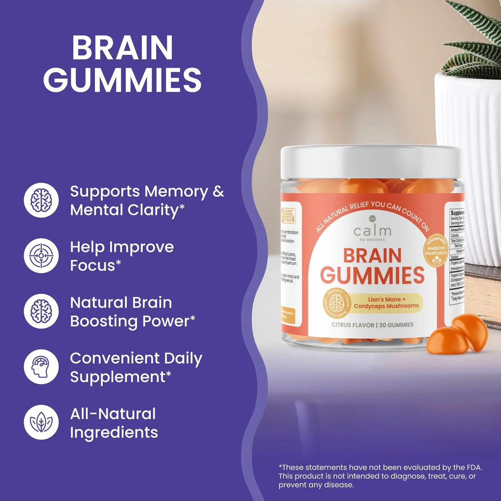 Calm by Wellness Lion’s Mane Gummies for Adults – Vegan Mushroom Gummies with Lion’s Mane & Cordyceps for Brain Support, Memory & Focus, Immune Boost – Citrus Flavor, 30 Count - TrustMedUSA
