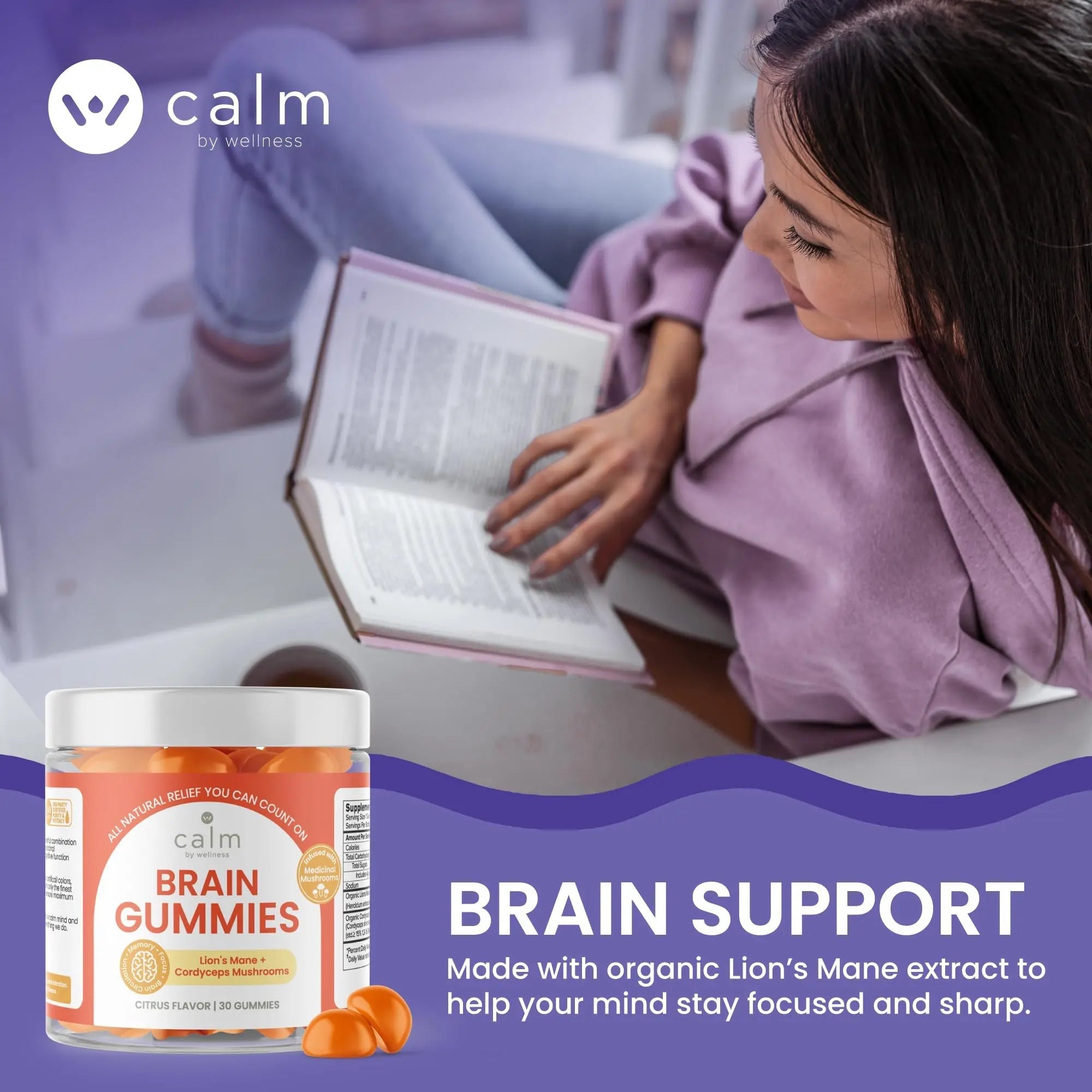 Calm by Wellness Lion’s Mane Gummies for Adults – Vegan Mushroom Gummies with Lion’s Mane & Cordyceps for Brain Support, Memory & Focus, Immune Boost – Citrus Flavor, 30 Count - TrustMedUSA