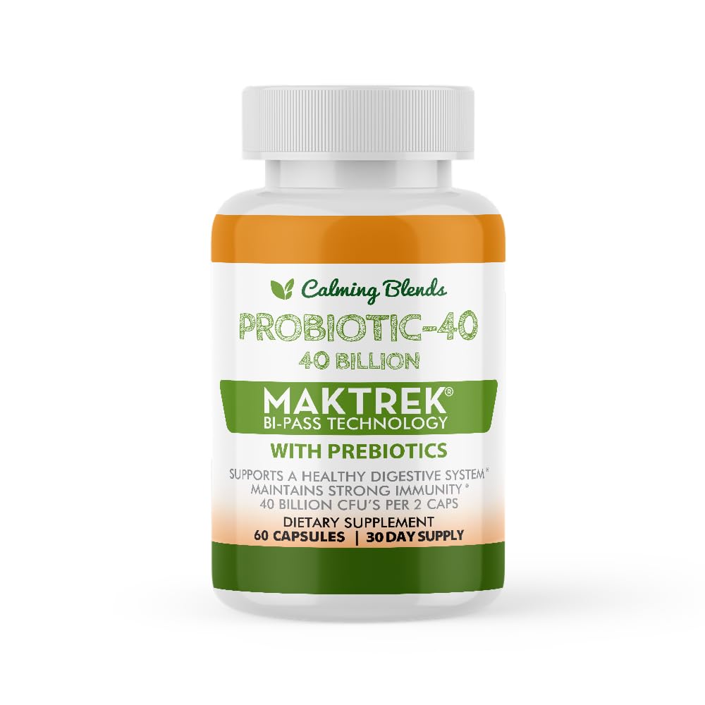 CALMING BLENDS Probiotic, 40 Billion CFU, Bi-Pass Delivery System for Maximum Effectiveness, Shelf Stable, 60 Vegetable Capsules - TrustMedUSA