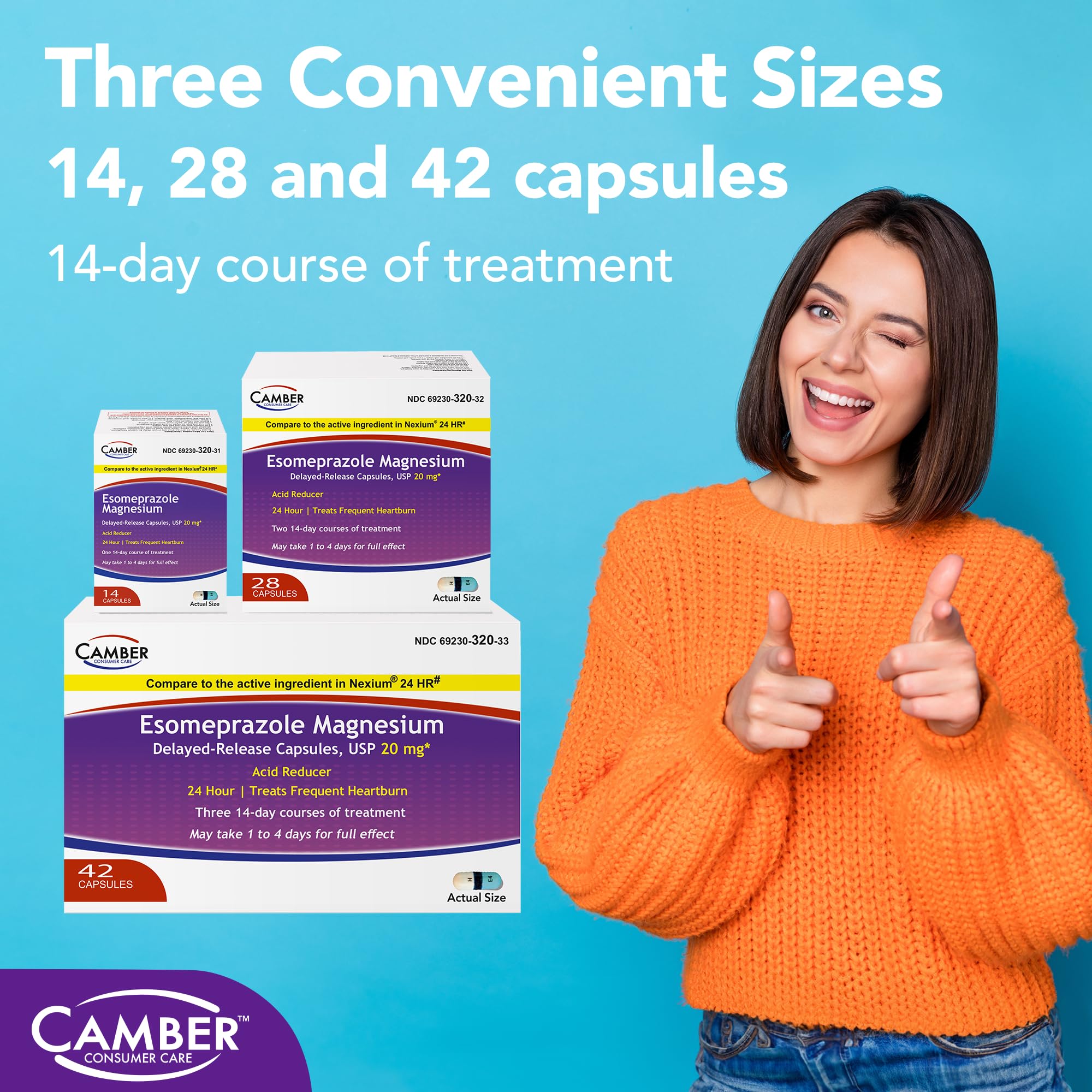Camber Esomeprazole Magnesium USP 20mg, Delayed Release Capsules, Treats Frequent Heartburn (42 Count) - Maple Wellness Supplements