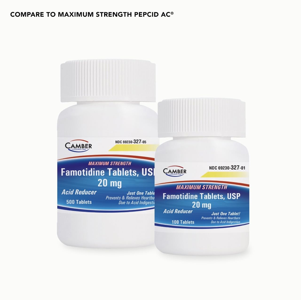 Camber Famotidine Tablets 20 mg Maximum Strength Acid Reducer 500ct Family Pack - Maple Wellness Supplements