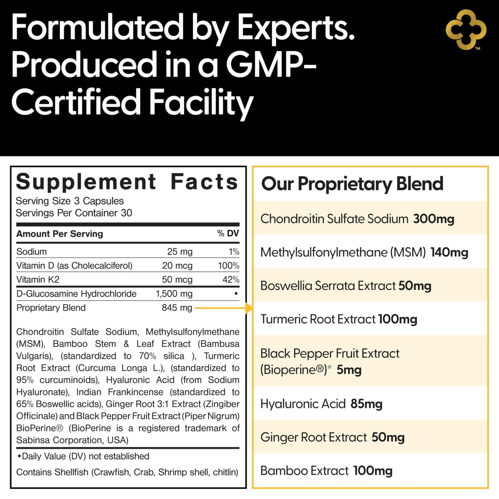 Campio Glucosamine Chondroitin MSM All-in-One Joint Support Supplement Turmeric, Hyaluronic Acid, Boswellia, Ginger Root, Bamboo, BioPerine, Black Pepper, Supports Joint Health & Flexibility 90 Count - TrustMedUSA
