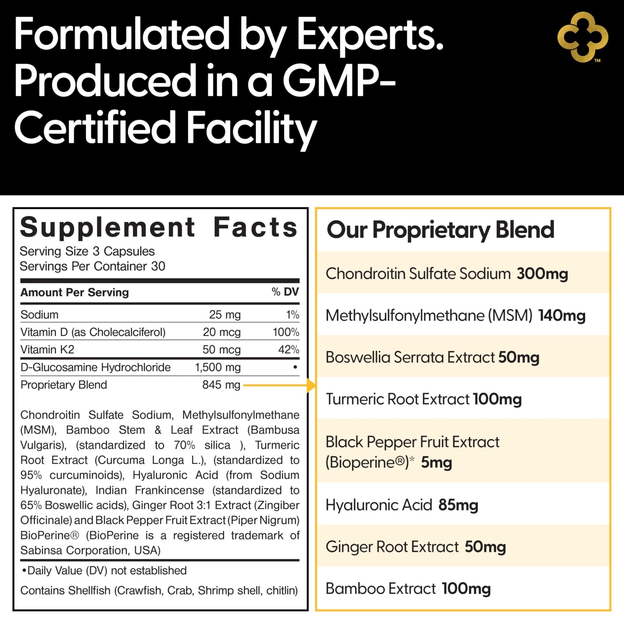 Campio Glucosamine Chondroitin MSM All-in-One Joint Support Supplement Turmeric, Hyaluronic Acid, Boswellia, Ginger Root, Bamboo, BioPerine, Black Pepper, Supports Joint Health & Flexibility 90 Count - TrustMedUSA