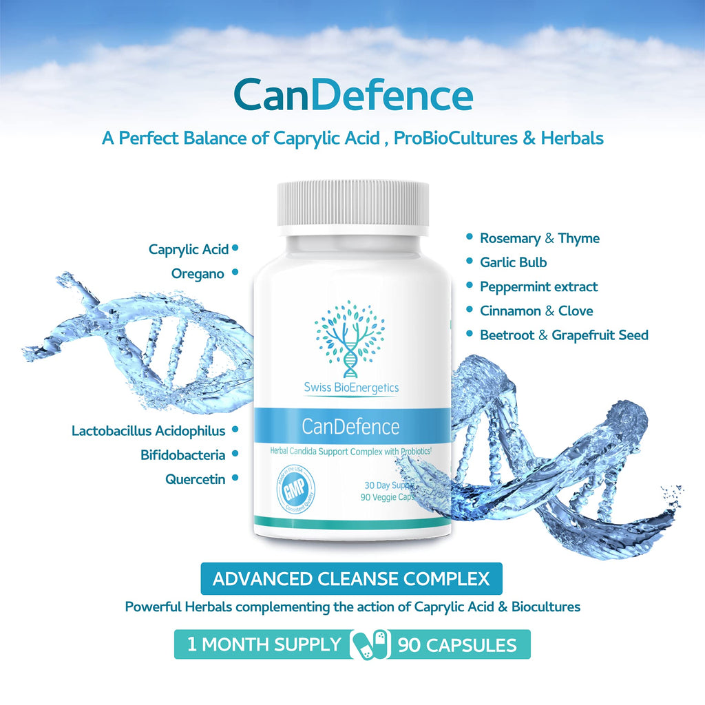 CanDefence - Candida Cleanse Ultimate Extra Strength All-in-ONE Formulation with Caprylic Acid, Probiotics and a synergistic Balance of 11 Different Botanicals - 90 Capsules - TrustMedUSA