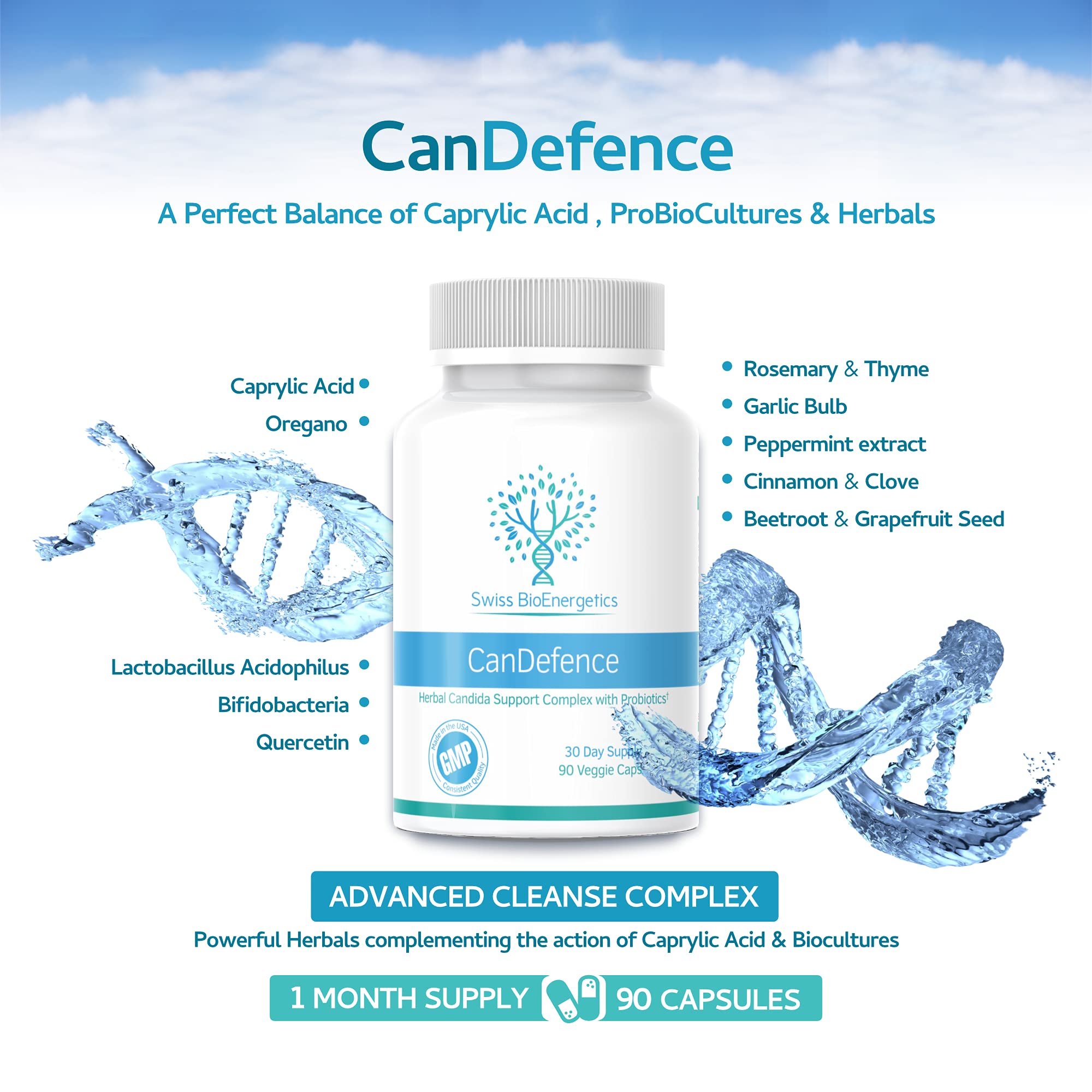 CanDefence - Candida Cleanse Ultimate Extra Strength All-in-ONE Formulation with Caprylic Acid, Probiotics and a synergistic Balance of 11 Different Botanicals - 90 Capsules - TrustMedUSA