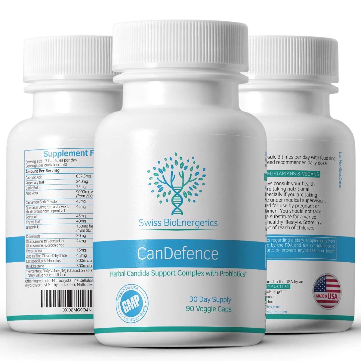 CanDefence - Candida Cleanse Ultimate Extra Strength All-in-ONE Formulation with Caprylic Acid, Probiotics and a synergistic Balance of 11 Different Botanicals - 90 Capsules - TrustMedUSA