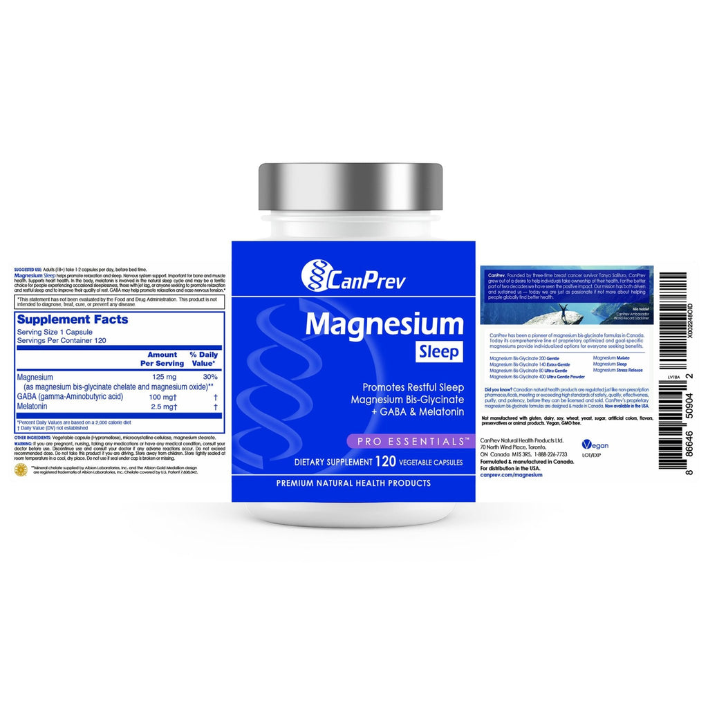 CanPrev Magnesium Bisglycinate Chelated + GABA & Melatonin, 120 Veg Caps, 120-Day Supply, Support Restful Night, Muscle Function, Promote Relaxation & Balanced Sleep-Wake Cycle, Vegan, No GMO & Gluten - TrustMedUSA