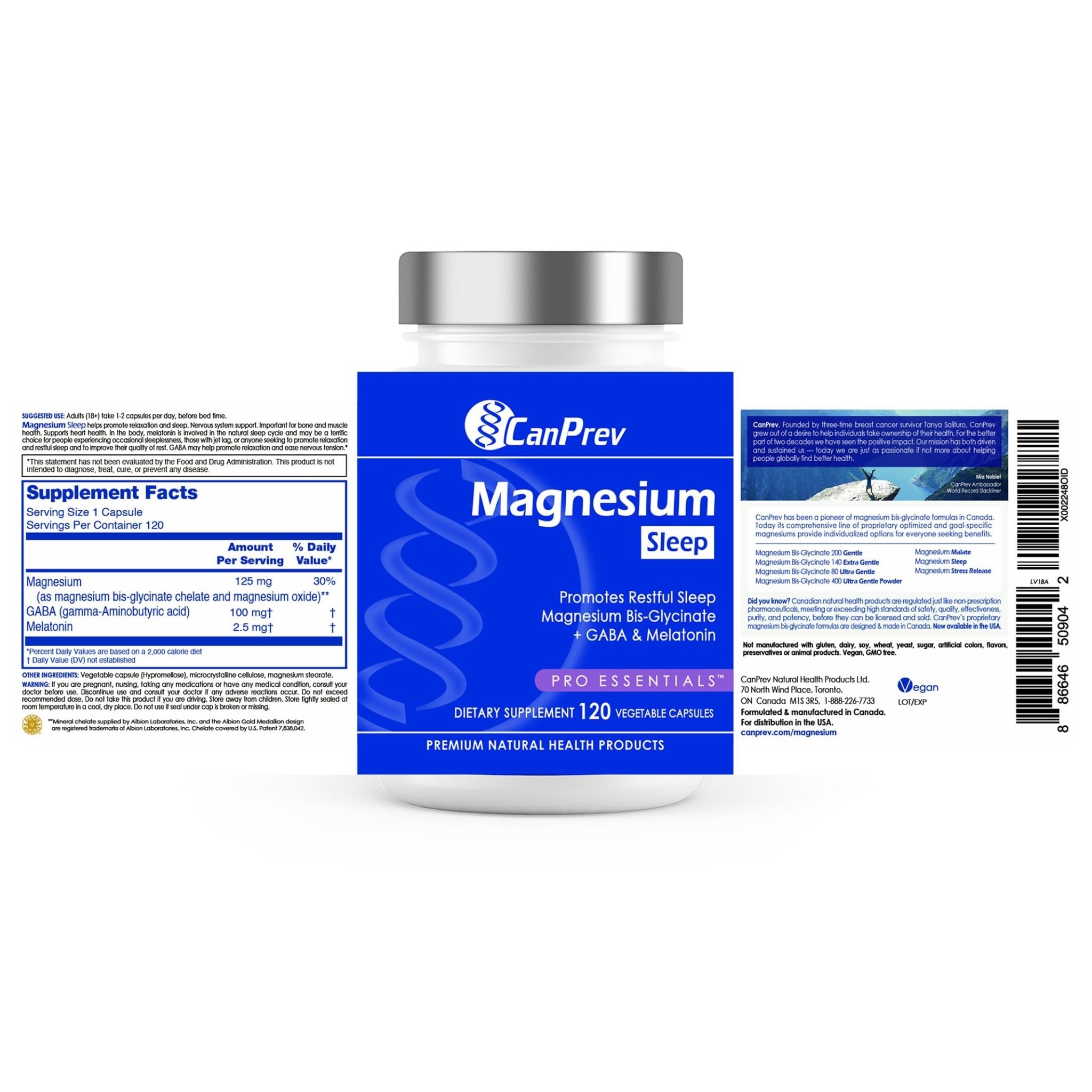 CanPrev Magnesium Bisglycinate Chelated + GABA & Melatonin, 120 Veg Caps, 120-Day Supply, Support Restful Night, Muscle Function, Promote Relaxation & Balanced Sleep-Wake Cycle, Vegan, No GMO & Gluten - TrustMedUSA
