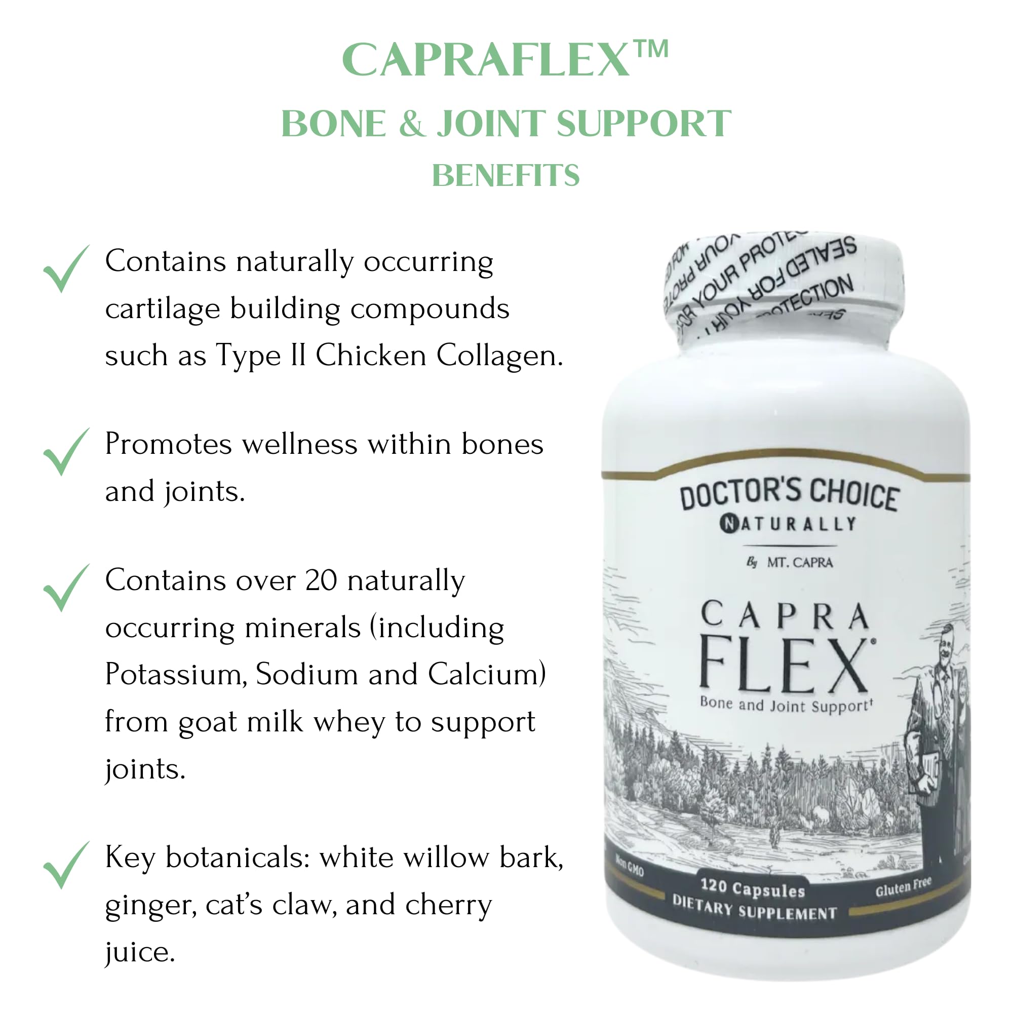 CapraFlex by Mt. Capra | Bone and Joint Support Supplement with Chicken Collagen, Hyaluronic Acid, Turmeric, and Herbs for Joint Vitality | 30 Servings - 120 Capsules - TrustMedUSA