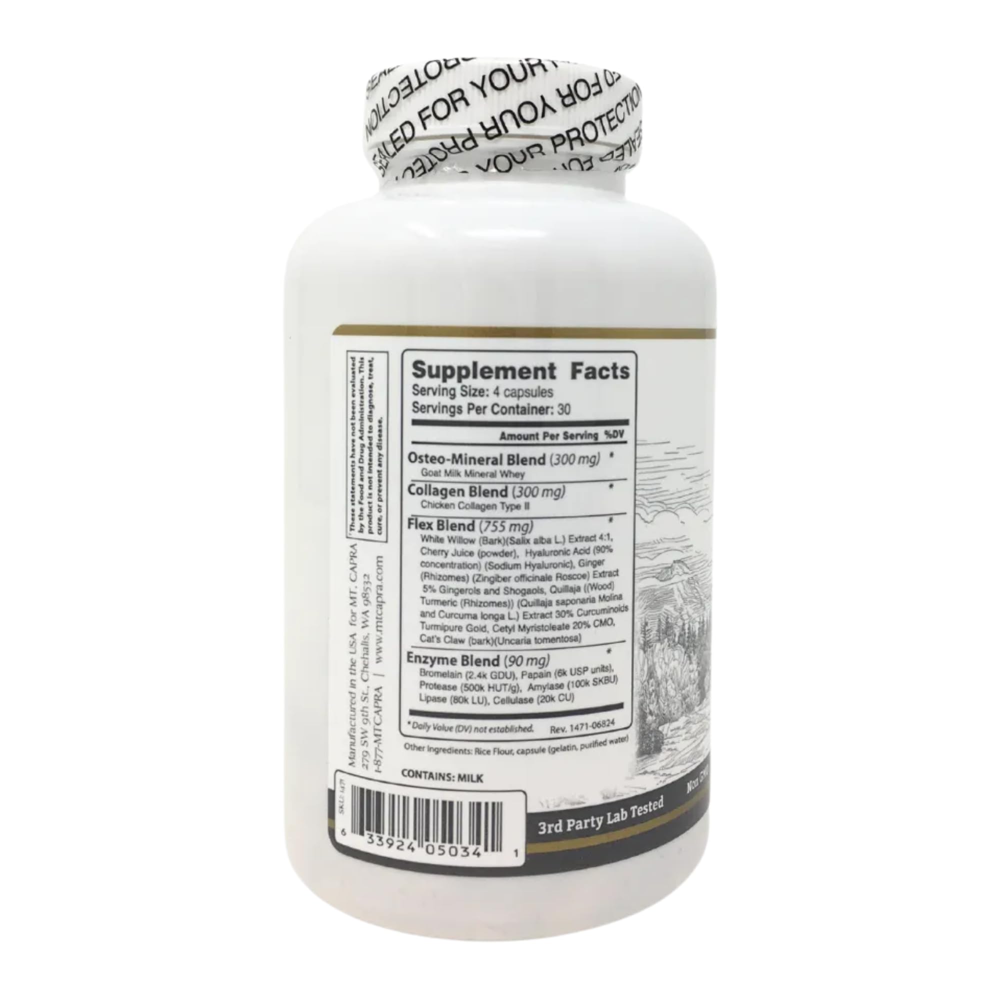 CapraFlex by Mt. Capra | Bone and Joint Support Supplement with Chicken Collagen, Hyaluronic Acid, Turmeric, and Herbs for Joint Vitality | 30 Servings - 120 Capsules - TrustMedUSA