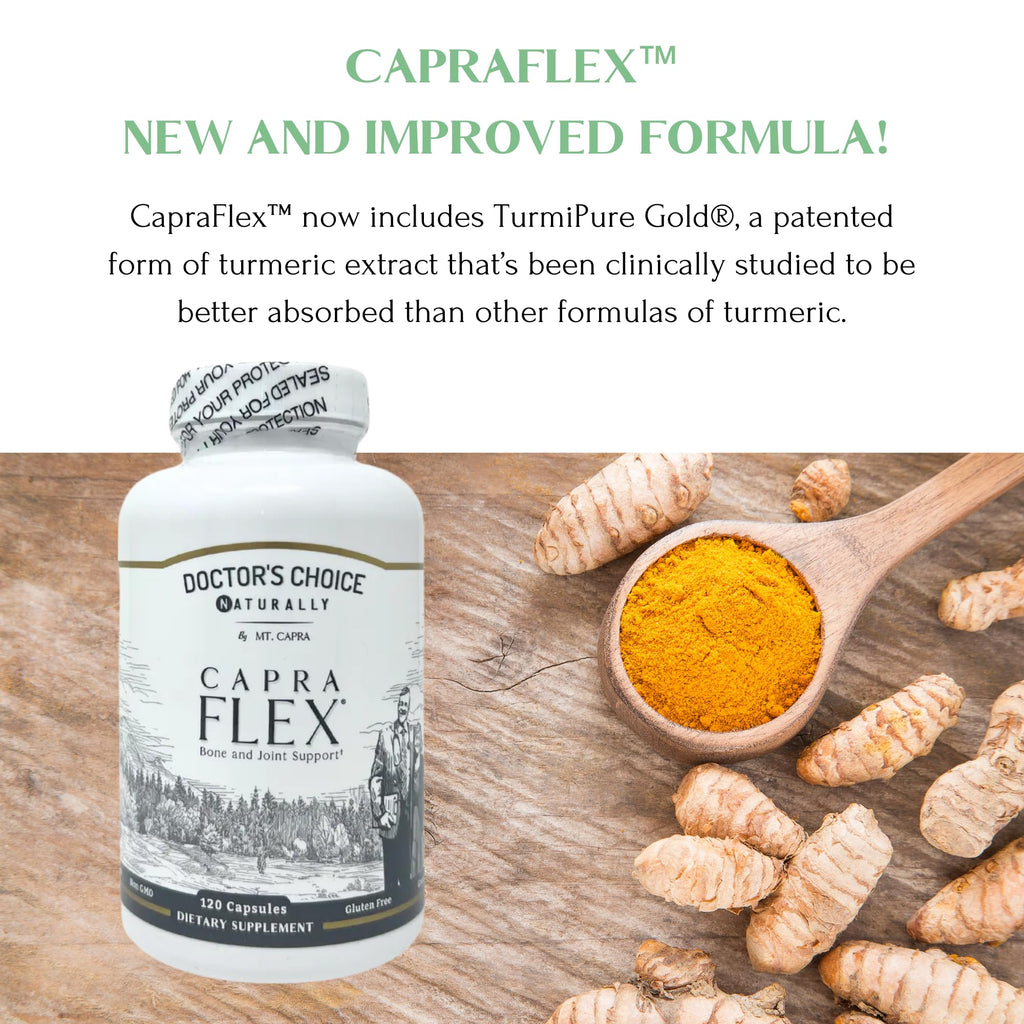 CapraFlex by Mt. Capra | Bone and Joint Support Supplement with Chicken Collagen, Hyaluronic Acid, Turmeric, and Herbs for Joint Vitality | 30 Servings - 120 Capsules - TrustMedUSA