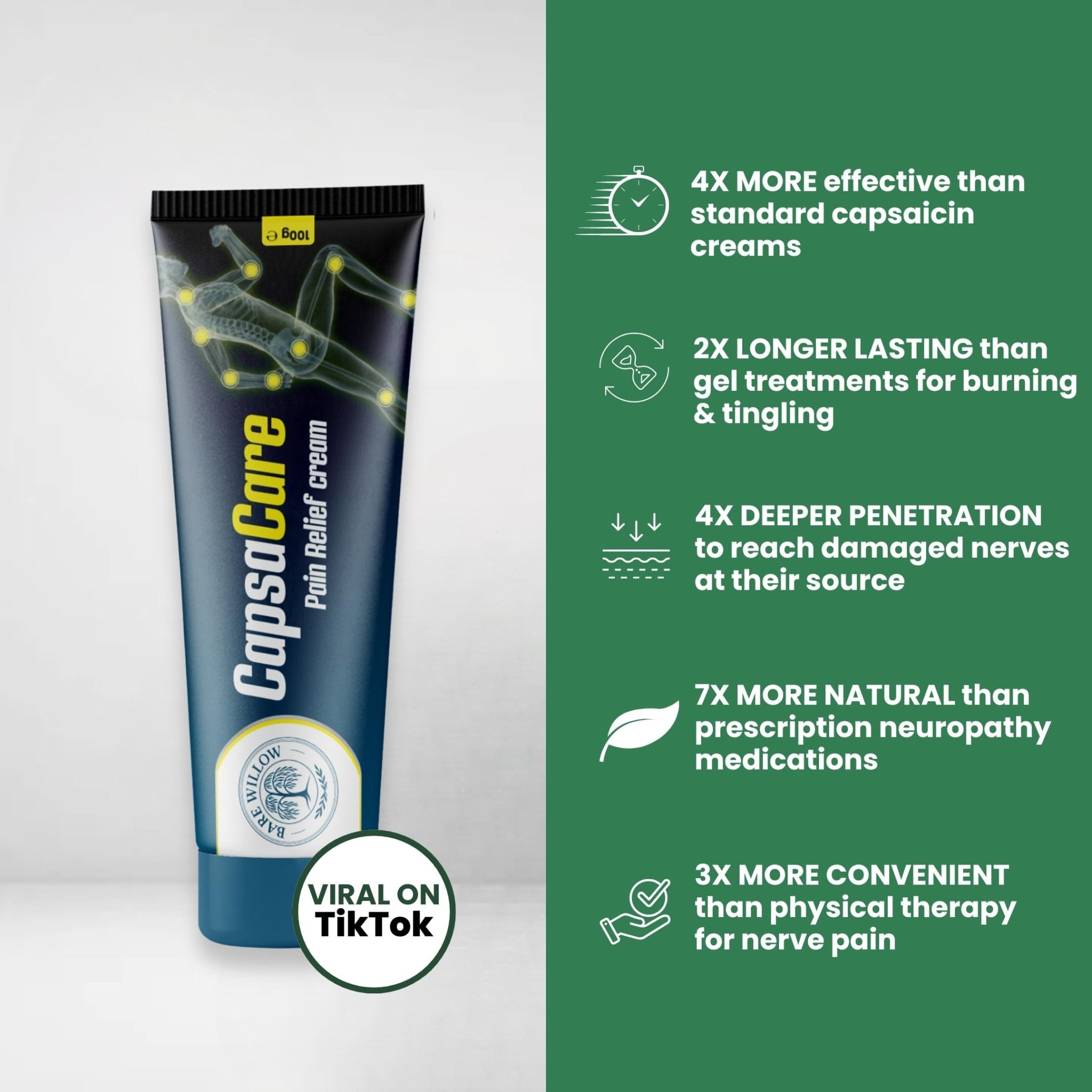 CapsaCare Cream with Capsaicin 0.125% & Magnesium, NeuroSoothe Blend with Arnica, Glucosamine, Menthol & Aloe, Fragrance Free, Non Greasy, Hydrating Topical Skin Cream for Men and Women, 100g (1 Pack) - TrustMedUSA
