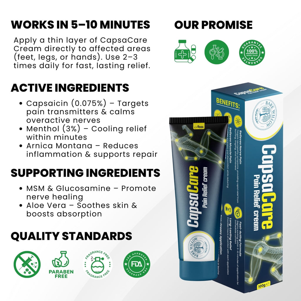 CapsaCare Cream with Capsaicin 0.125% & Magnesium, NeuroSoothe Blend with Arnica, Glucosamine, Menthol & Aloe, Fragrance Free, Non Greasy, Hydrating Topical Skin Cream for Men and Women, 100g (1 Pack) - TrustMedUSA