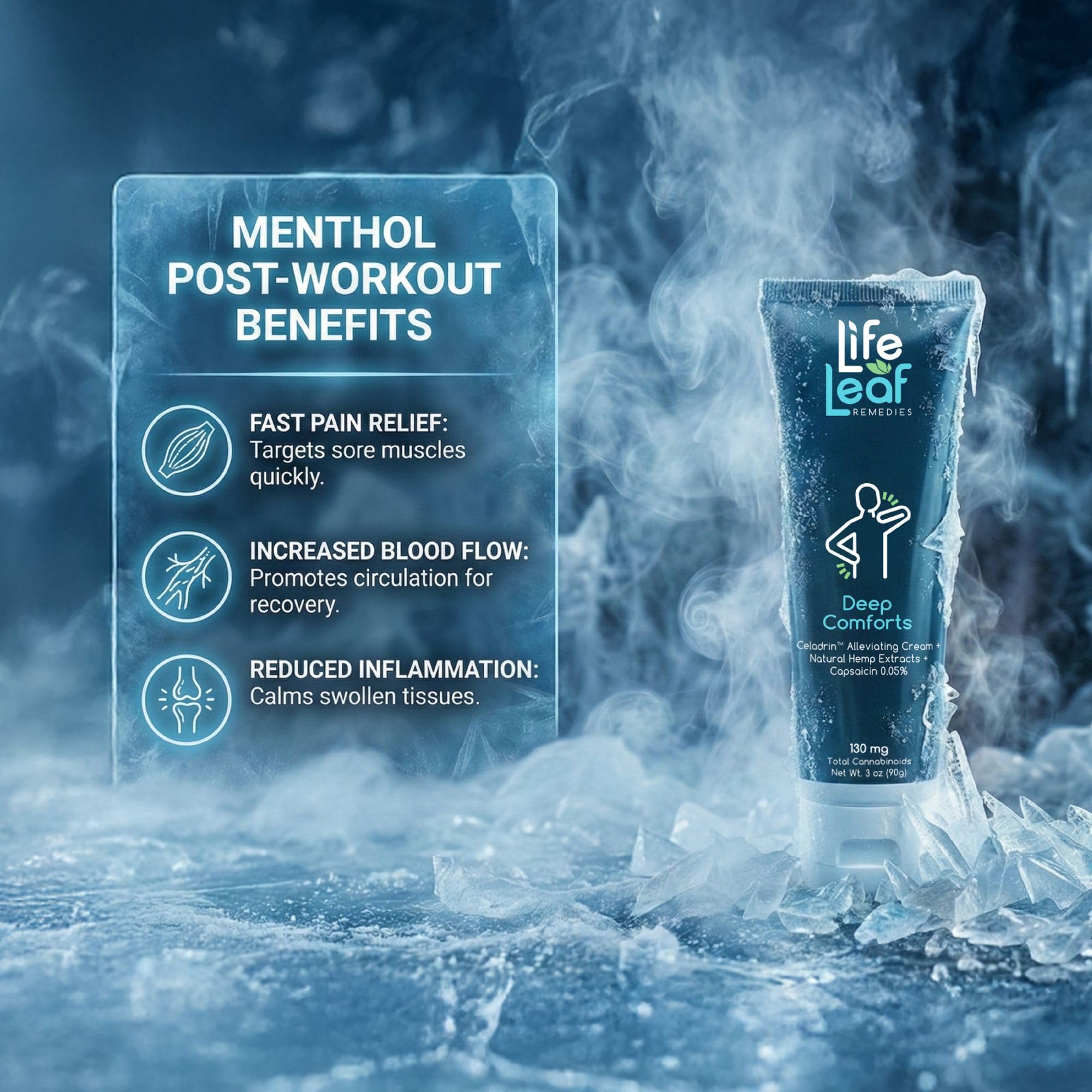 Capsaicin Cream (.05%) - Extra Strength Joint & Muscle, Knee & Back, Neck & Shoulder, Sore Muscle Cream with Capsaicin, Menthol, Celadrin and Hemp - Non-Greasy 3 OZ Deep Comforts by Life Leaf - TrustMedUSA