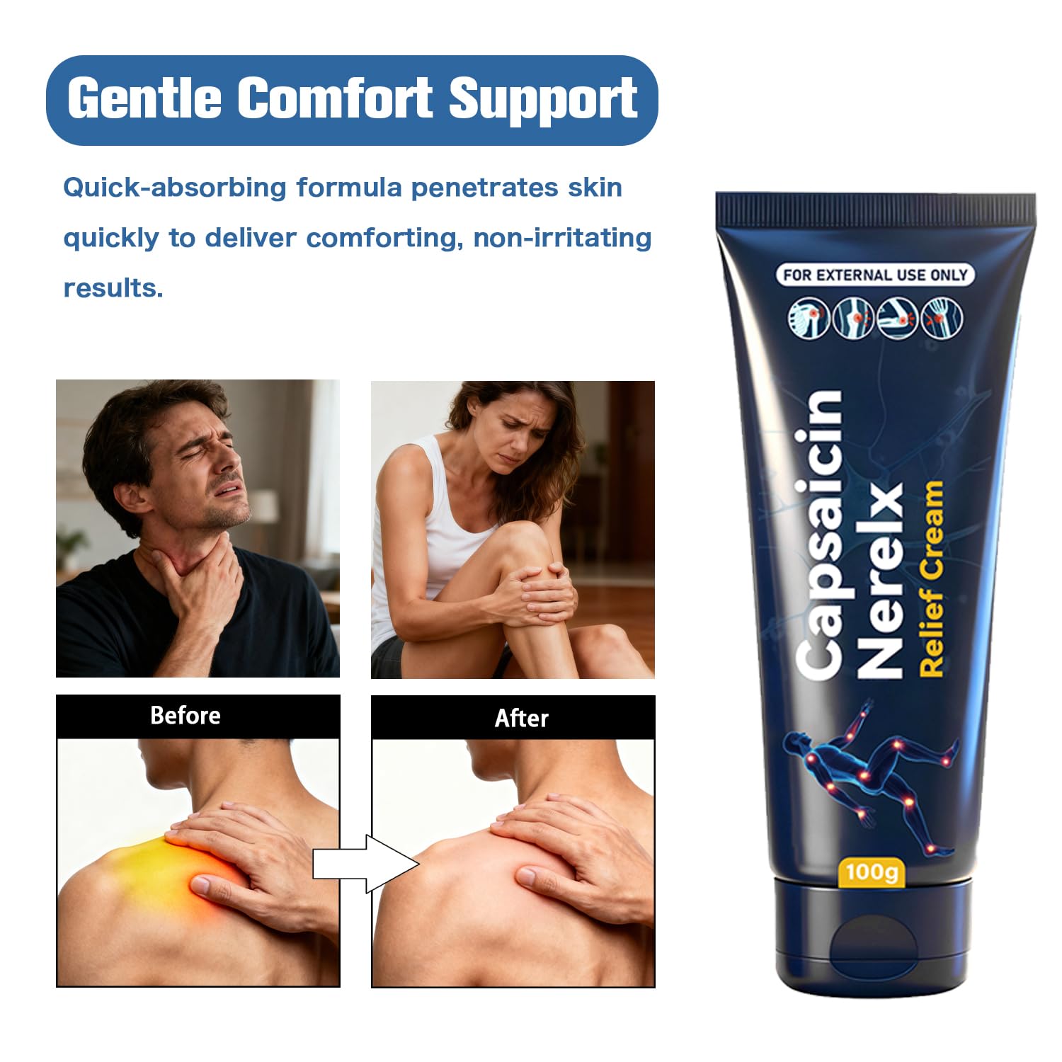 Capsaicin Nerex Relief Cream with Arnica, Menthol, MSM and Glucosamine for Body Joint Areas, Feet, Hands, Legs, Muscles, Joints, and Waist, 100g (2PACKS) - TrustMedUSA
