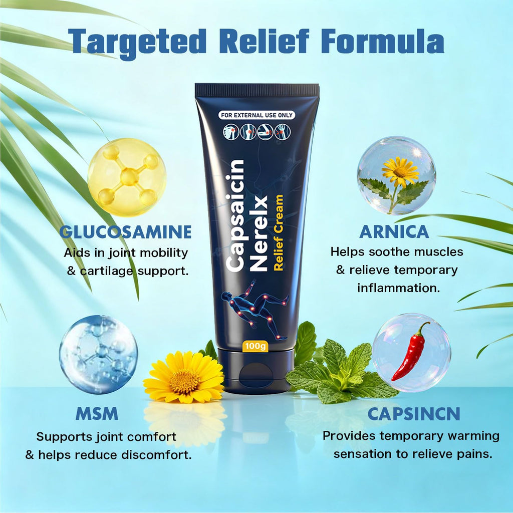 Capsaicin Nerex Relief Cream with Arnica, Menthol, MSM and Glucosamine for Body Joint Areas, Feet, Hands, Legs, Muscles, Joints, and Waist, 100g (2PACKS) - TrustMedUSA