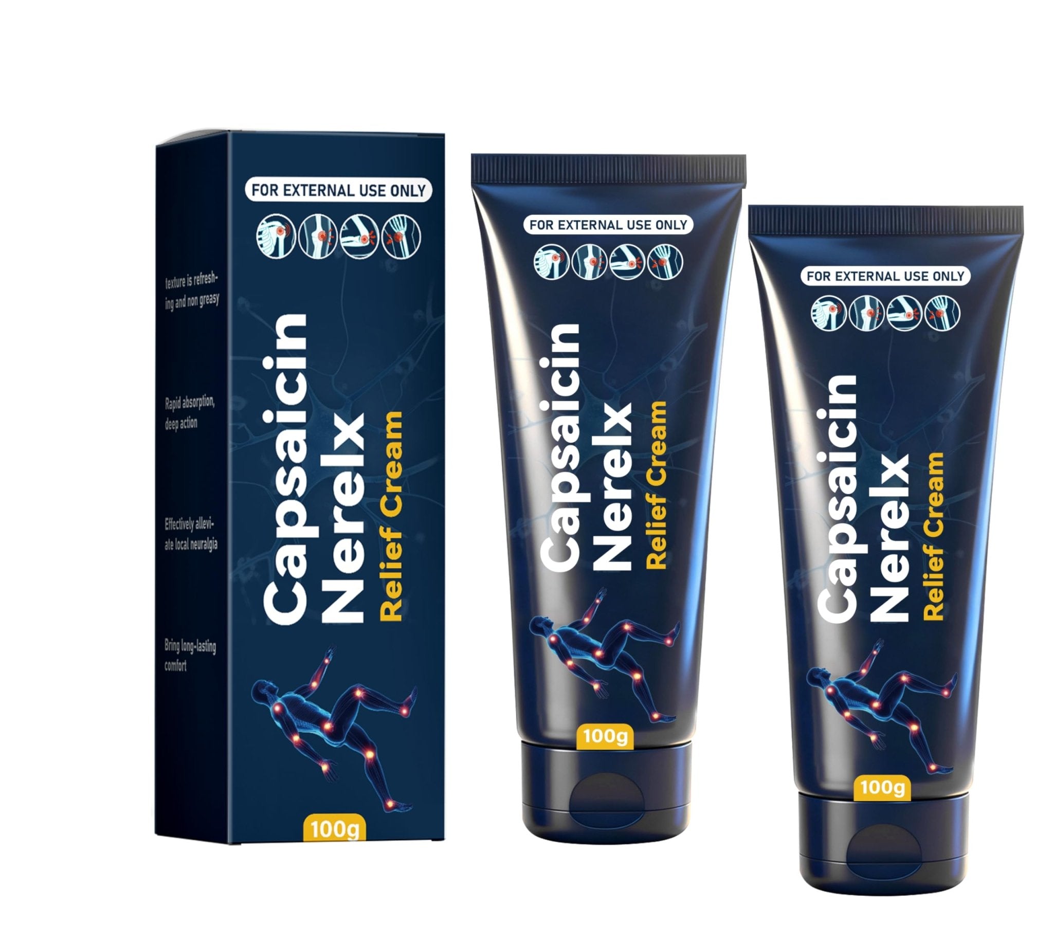 Capsaicin Nerex Relief Cream with Arnica, Menthol, MSM and Glucosamine for Body Joint Areas, Feet, Hands, Legs, Muscles, Joints, and Waist, 100g (2PACKS) - TrustMedUSA
