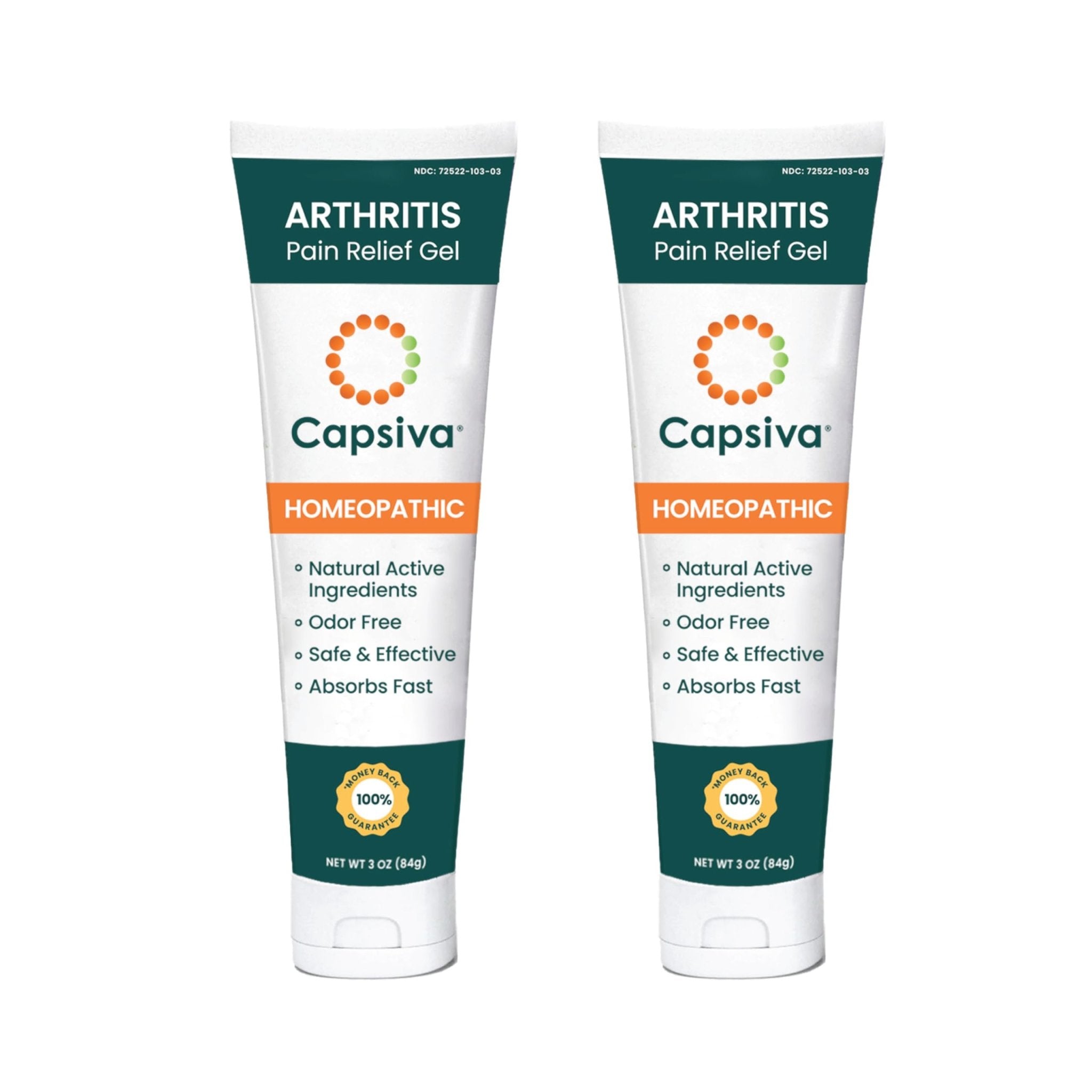Capsiva Pain Relief Topical 3oz Tube, 2 Pack, for Your Hands, Neck, Back, Joints, Non-Greasy, No Burn, Odor Free, Homeopathic Active Ingredients, Contains Capsaicin & Arnica, Absorbs Fast - TrustMedUSA