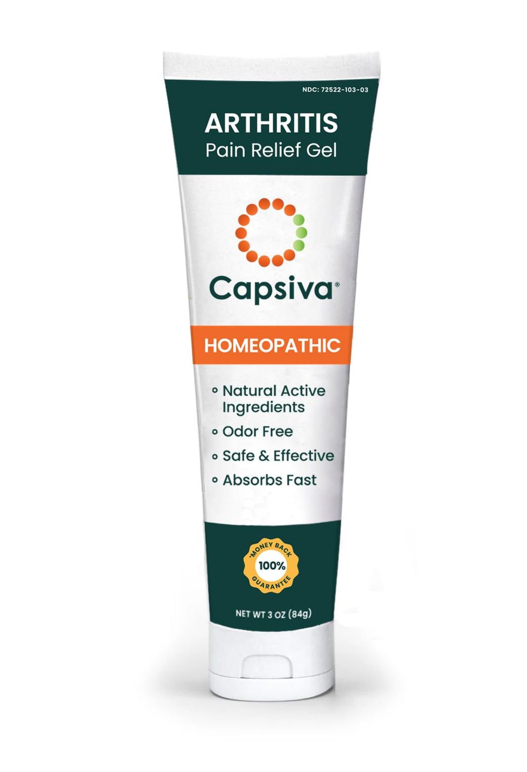 Capsiva Pain Relief Topical 3oz Tube, for Your Hands, Neck, Back, Joints, Non-Greasy, No Burn, Odor Free, Homeopathic Active Ingredients, Contains Capsaicin & Arnica, Absorbs Fast - TrustMedUSA