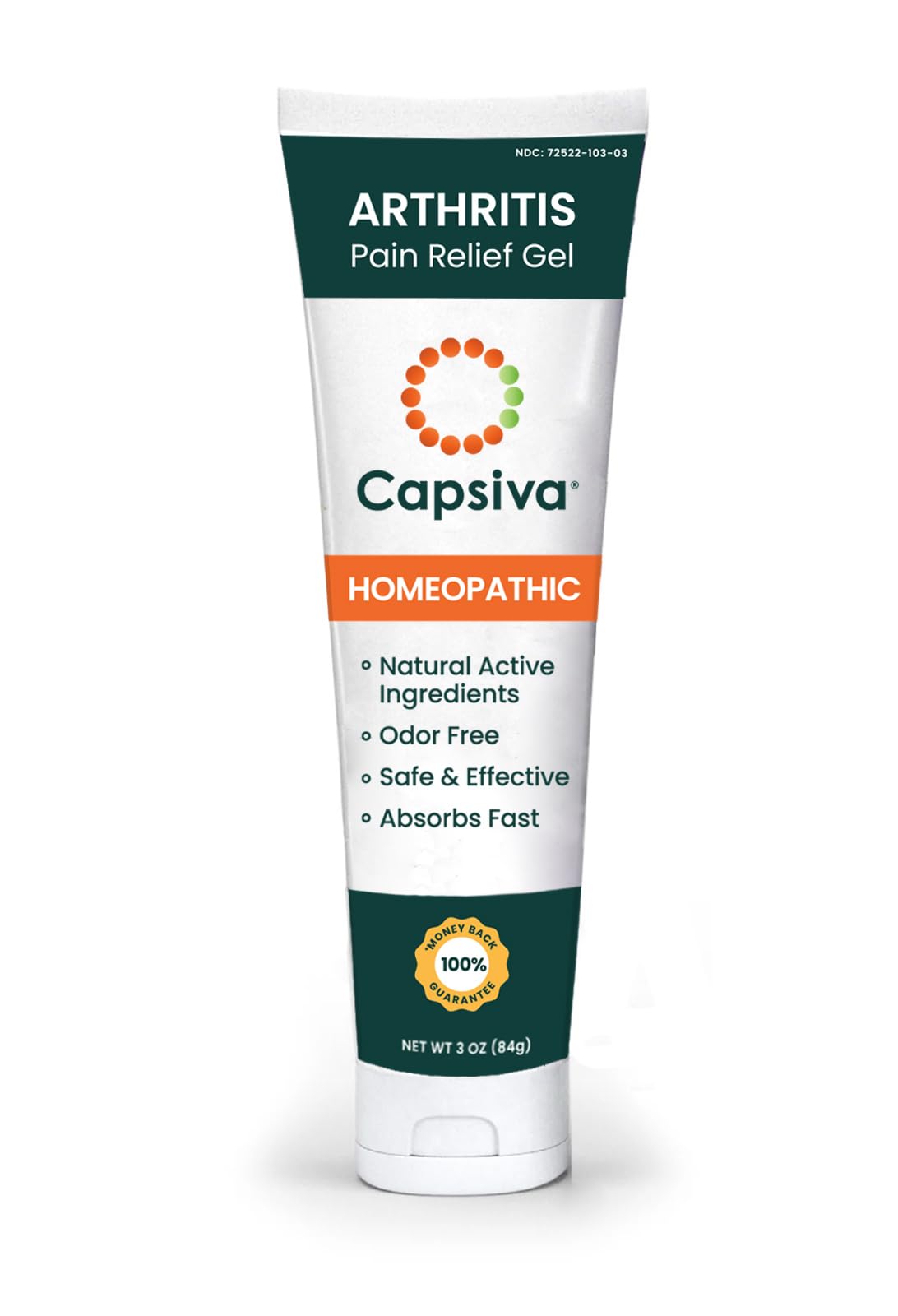 Capsiva Pain Relief Topical 3oz Tube, for Your Hands, Neck, Back, Joints, Non-Greasy, No Burn, Odor Free, Homeopathic Active Ingredients, Contains Capsaicin & Arnica, Absorbs Fast - TrustMedUSA