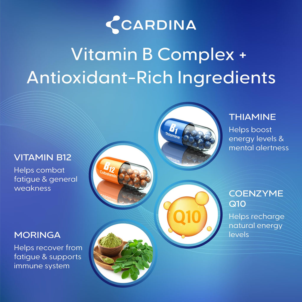 CARDINA B12 Vitamins for Women and Men - Brain Supplements for Memory and Focus with Thiamine B1 Supplement and COQ10 - Brain Memory Support - Non-GMO and Vegan B12 Supplement, 60 Ct - TrustMedUSA