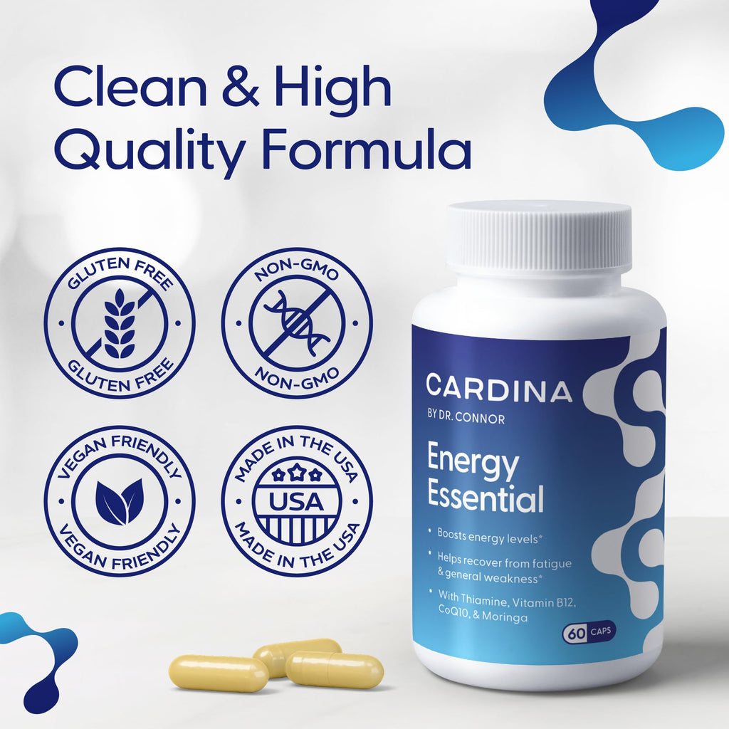 CARDINA B12 Vitamins for Women and Men - Brain Supplements for Memory and Focus with Thiamine B1 Supplement and COQ10 - Brain Memory Support - Non-GMO and Vegan B12 Supplement, 60 Ct - TrustMedUSA