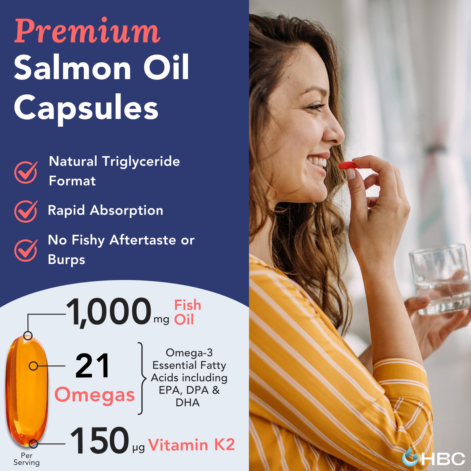 Cardio Omega 3 Fish Oil & Vitamin K2-1000mg, Norwegian Salmon Oil with EPA, DHA, DPA & Astaxanthin, No Fishy Aftertaste, Fatty Acids Supplement - 90 Capsules - Maple Wellness Supplements