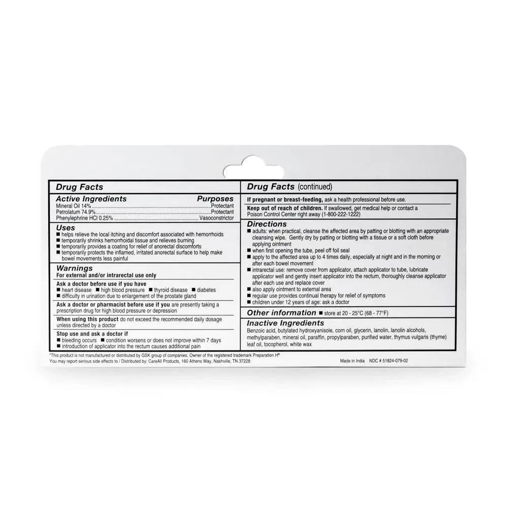 CareAll Hemorrhoidal Ointment 2.0 oz with Applicator. Helps Relieve Burning, Itching, and Discomfort Associated with Inflamed Hemorrhoidal Tissues. Dye, Phthalate, and Fragrance Free - TrustMedUSA