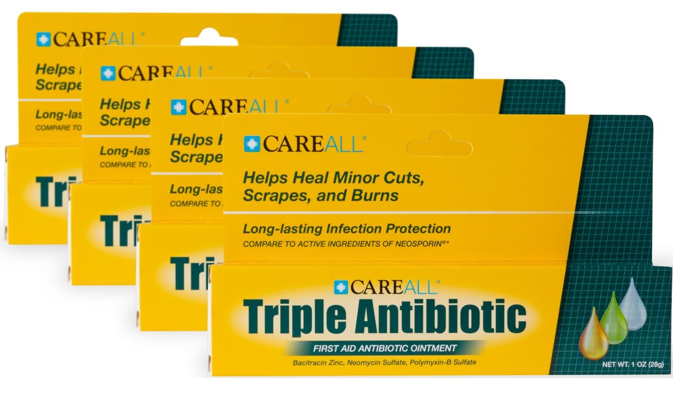 CareAll Triple Antibiotic Ointment 1.0 oz (4 Pack), First Aid Ointment for Minor Scrapes, Cuts, and Burns to Help Prevent Infection, Compare to The Active Ingredients of The Leading Brand - Maple Wellness Supplements