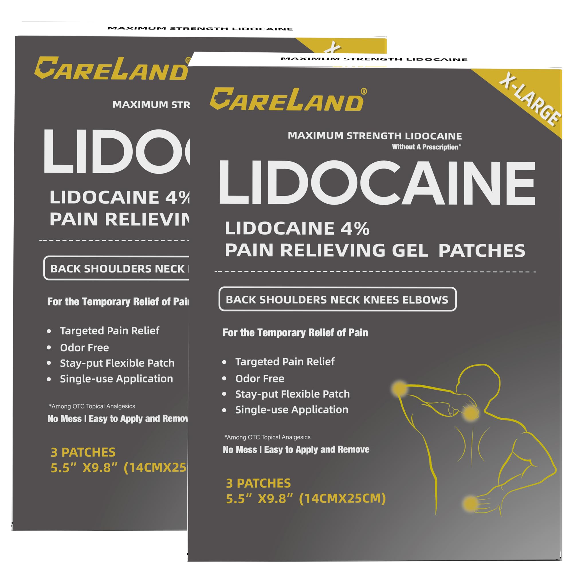 CARELAND 4% Extra Large Lidocaine Patches Maximum Strength Pain Relief Patch XL for Back & Shoulder,Back Pain Relief Products Patches & Flexible Fabric Numbs Away Pain, 6 Ct. - TrustMedUSA