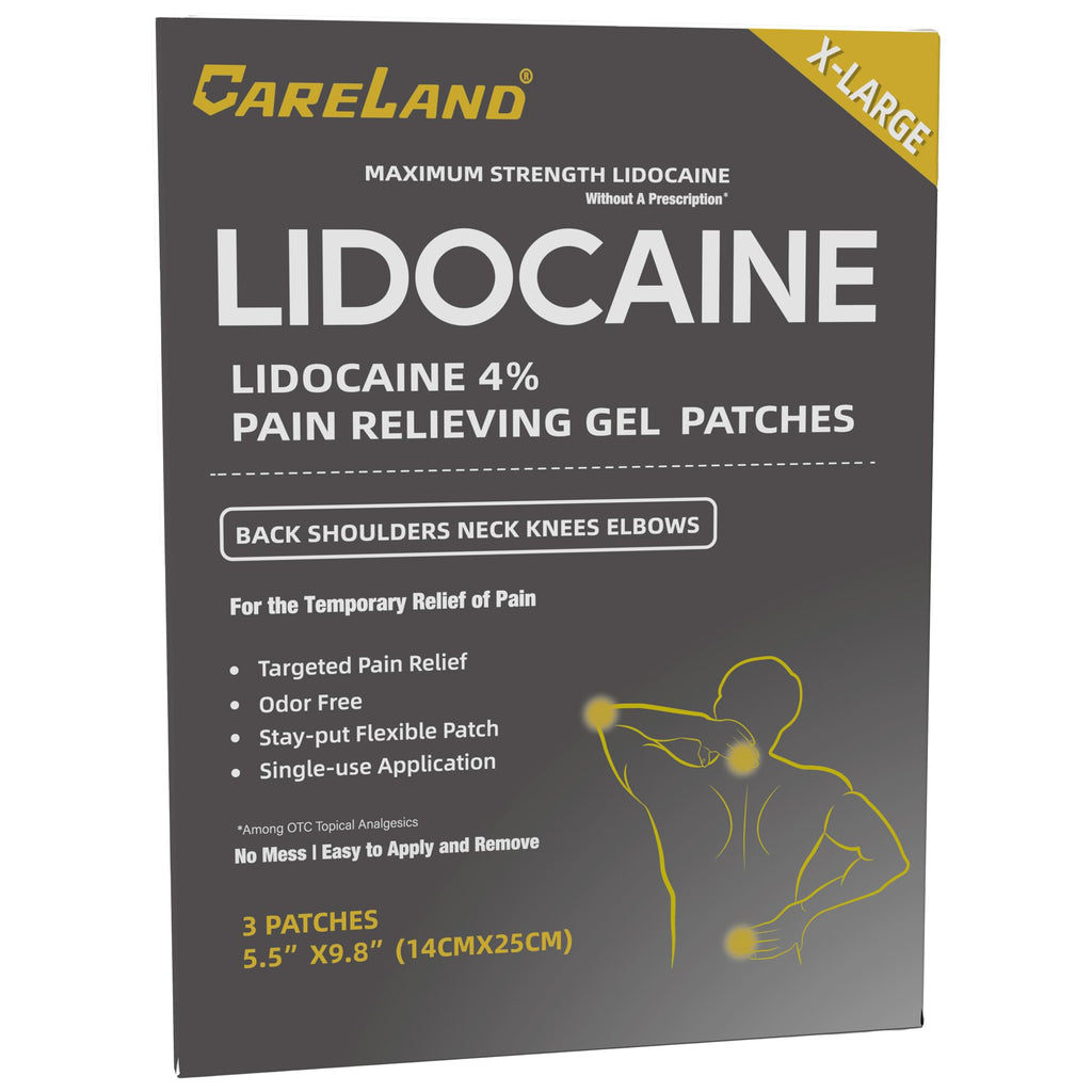 CARELAND 4% Extra Large Lidocaine Patches Maximum Strength Pain Relief Patch XL for Back & Shoulder,Back Pain Relief Products Patches & Flexible Fabric Numbs Away Pain, 6 Ct. - TrustMedUSA