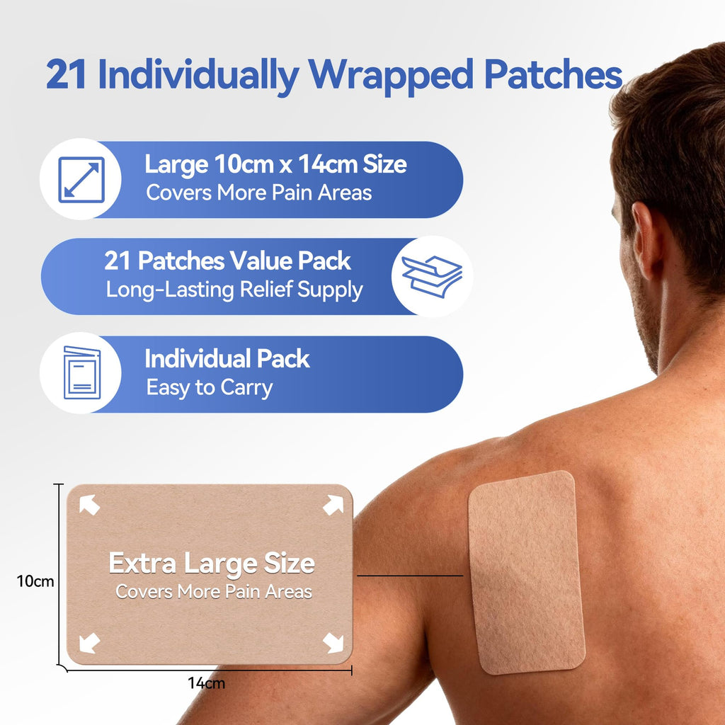 CARELAND 4% Lidocaine Patches Maximum Strength, 21 Count (10cm x 14cm) - OTC Pain Relief Patches with Stronger Adhesion for Back, Shoulder, Knee, Large Size - TrustMedUSA