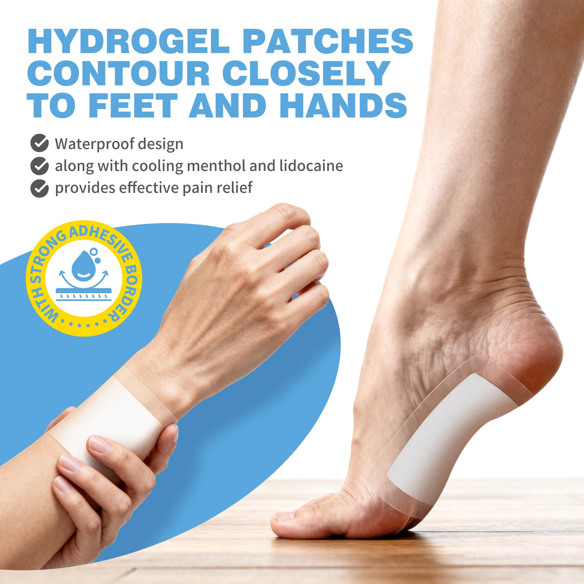 CARELAND Plantar Fasciitis Lidocaine Pain Patches with Hydrogel Technology- Waterproof with Sticky Border, 12 Hour Pain Relief - Contours to Your Foot - 16 Ct - TrustMedUSA