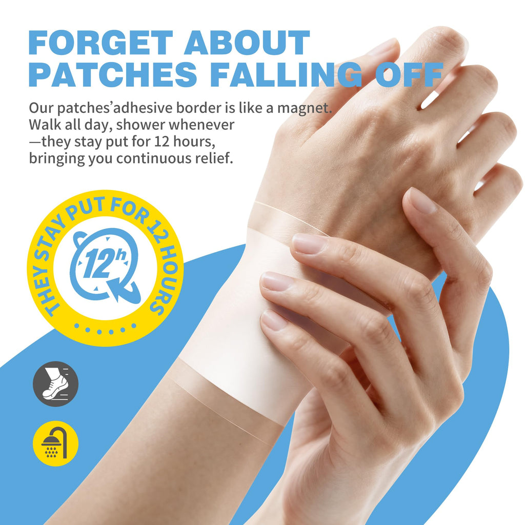 CARELAND Plantar Fasciitis Lidocaine Pain Patches with Hydrogel Technology- Waterproof with Sticky Border, 12 Hour Pain Relief - Contours to Your Foot - 16 Ct - TrustMedUSA