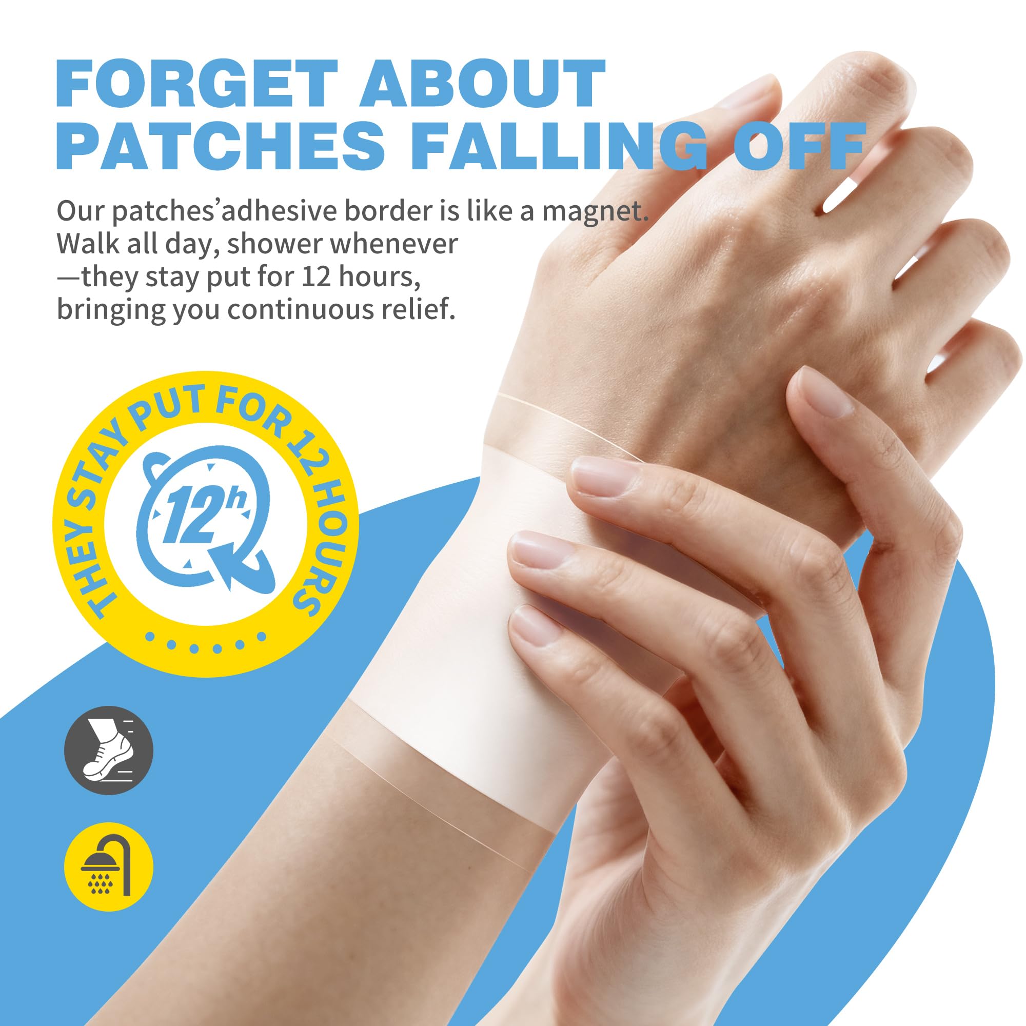 CARELAND Plantar Fasciitis Lidocaine Pain Patches with Hydrogel Technology- Waterproof with Sticky Border, 12 Hour Pain Relief - Contours to Your Foot - 16 Ct - TrustMedUSA