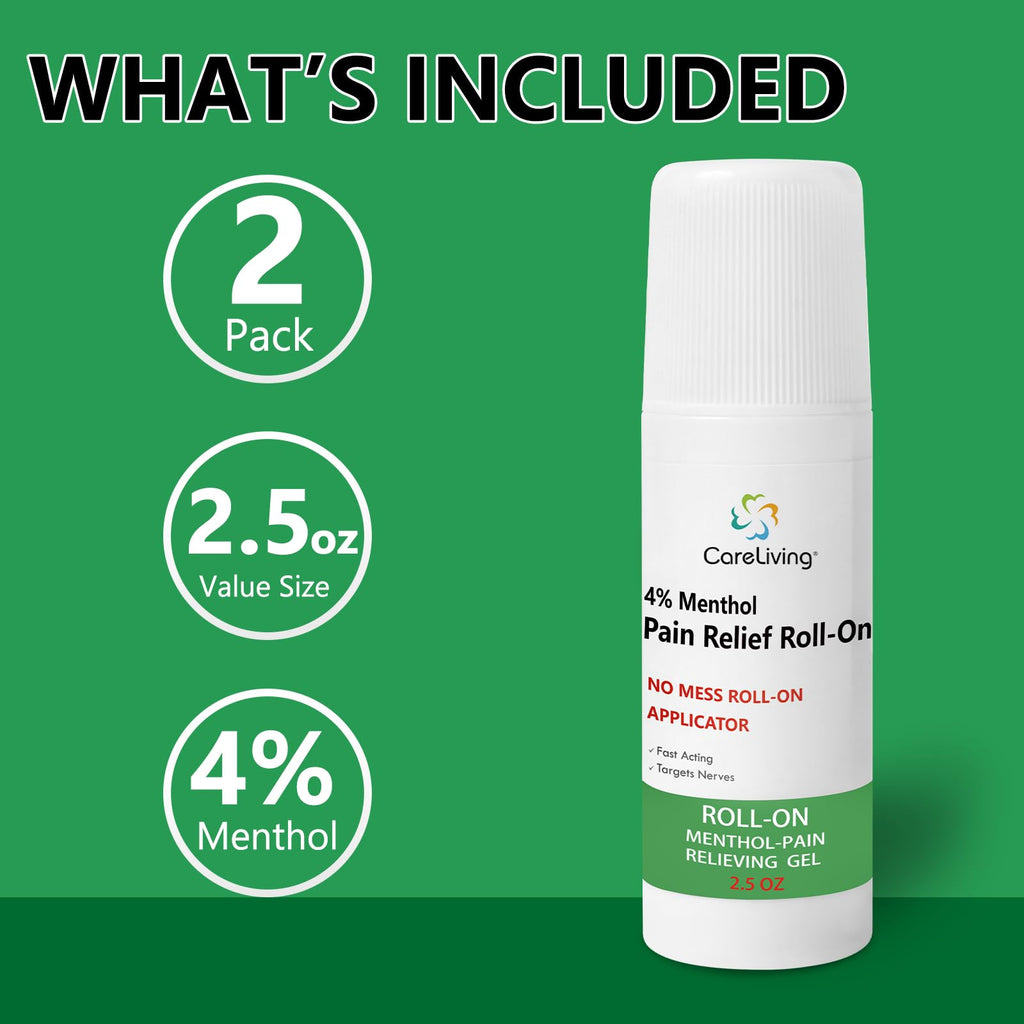 CARELIVING Roll On Pain Relief for Knee, Neck, Joint, Shoulder, Arthritis Pain Reliever, Sore Muscle Relief, Roll On Menthol Gel 2.5 Fl Oz (Pack of 2) - TrustMedUSA