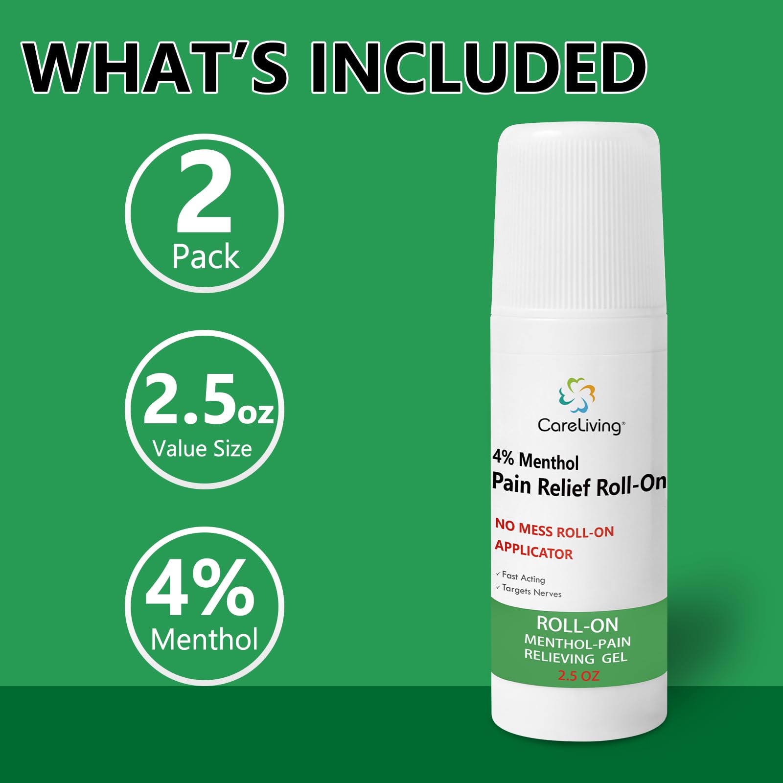 CARELIVING Roll On Pain Relief for Knee, Neck, Joint, Shoulder, Arthritis Pain Reliever, Sore Muscle Relief, Roll On Menthol Gel 2.5 Fl Oz (Pack of 2) - TrustMedUSA