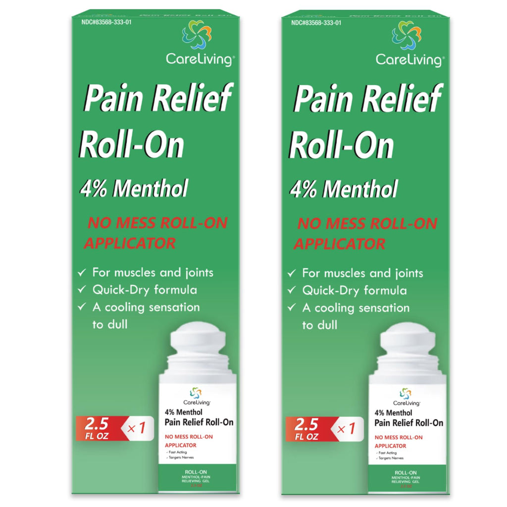 CARELIVING Roll On Pain Relief for Knee, Neck, Joint, Shoulder, Arthritis Pain Reliever, Sore Muscle Relief, Roll On Menthol Gel 2.5 Fl Oz (Pack of 2) - TrustMedUSA