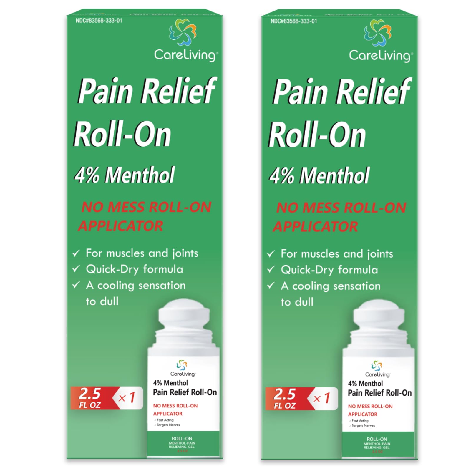 CARELIVING Roll On Pain Relief for Knee, Neck, Joint, Shoulder, Arthritis Pain Reliever, Sore Muscle Relief, Roll On Menthol Gel 2.5 Fl Oz (Pack of 2) - TrustMedUSA